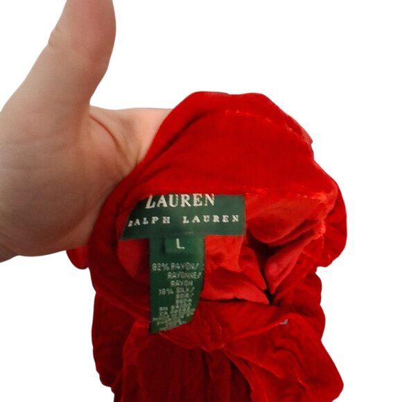 Ralph Lauren shirt womens Large red velvet velour button up Holiday rayon silk - Picture 4 of 4